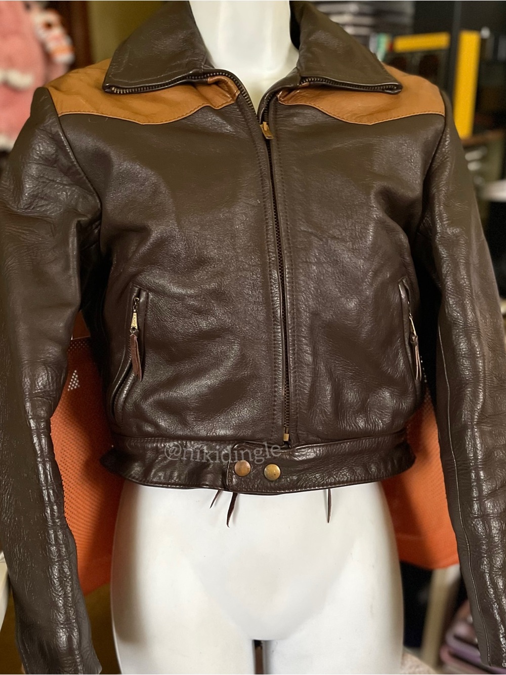 Vintage 60s 70s Custom Made Moto Biker Leather Jacket Motorcycle Cropped s - m